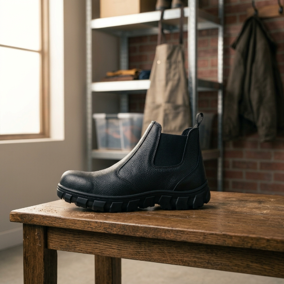 Sepatu Safety Boots Slip-On Cheking sudut 4